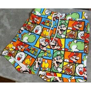 Super Mario Swim Trunk Shorts Mens M (32/34) Multicolor All Over Character Print
